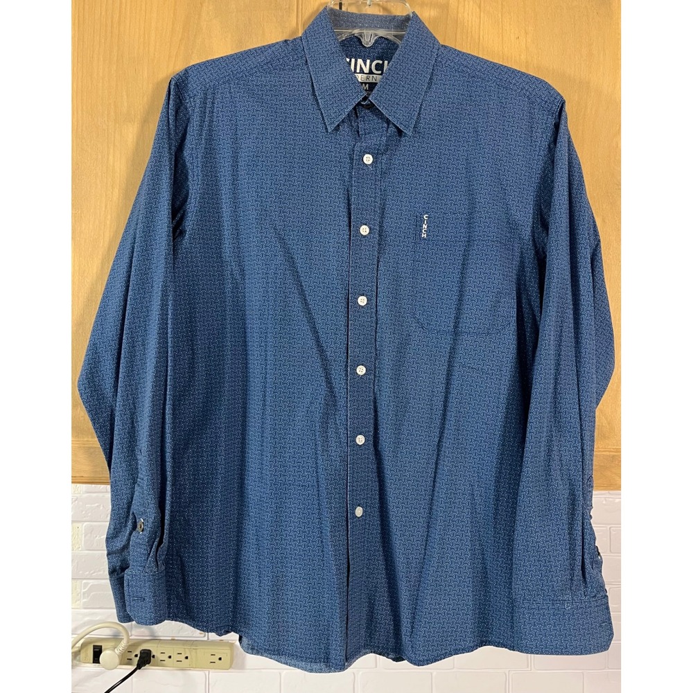 Cinch Button Down Shirt Mens Medium Blue Geometric Modern Fit Long Sleeve